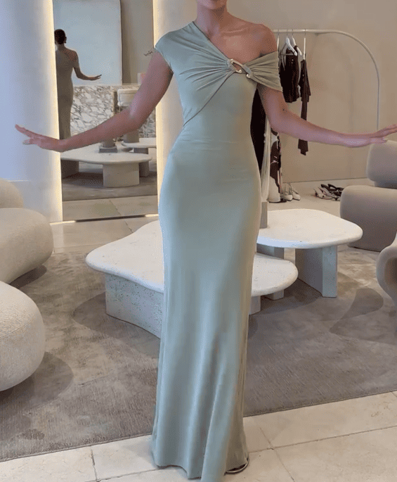 Asymmetrical Slinky Maxi Dress