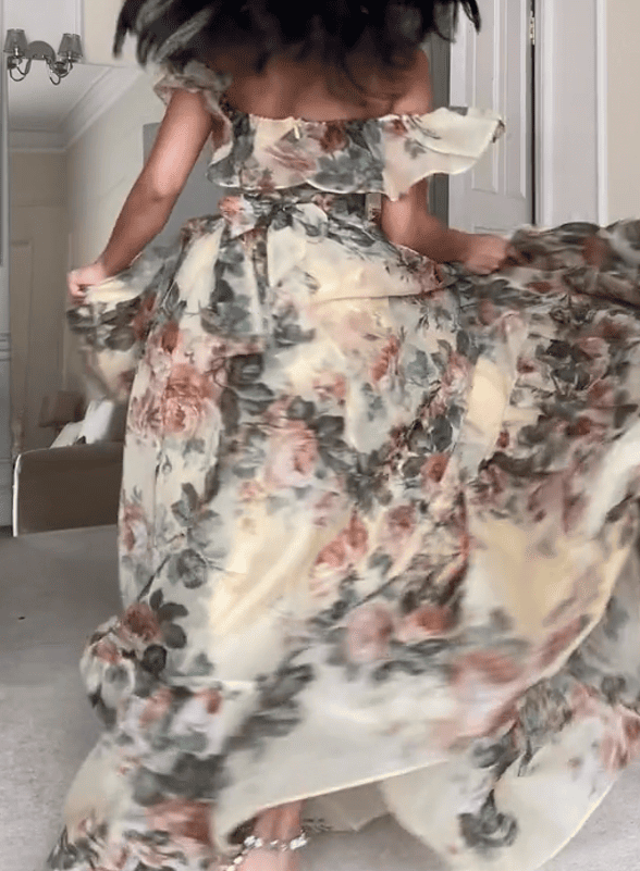 Castle Ballroom Tulle Floral Off Shoulder Ruffle Maxi Dress