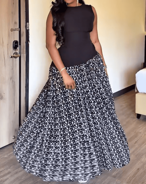 Black patchwork polka dot dress