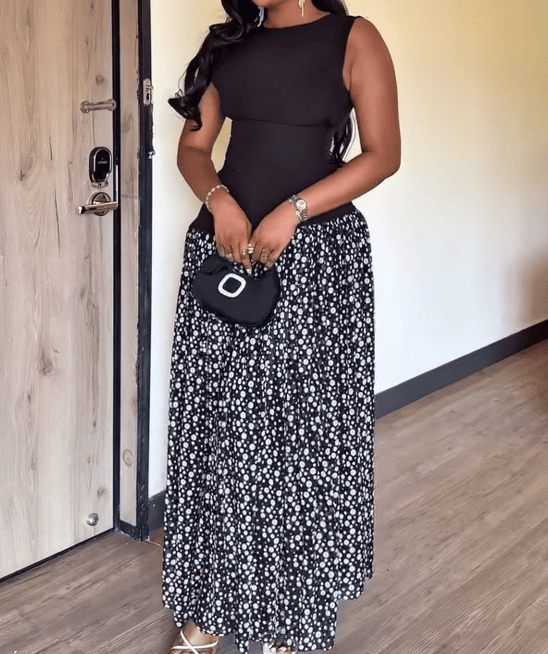 Black patchwork polka dot dress