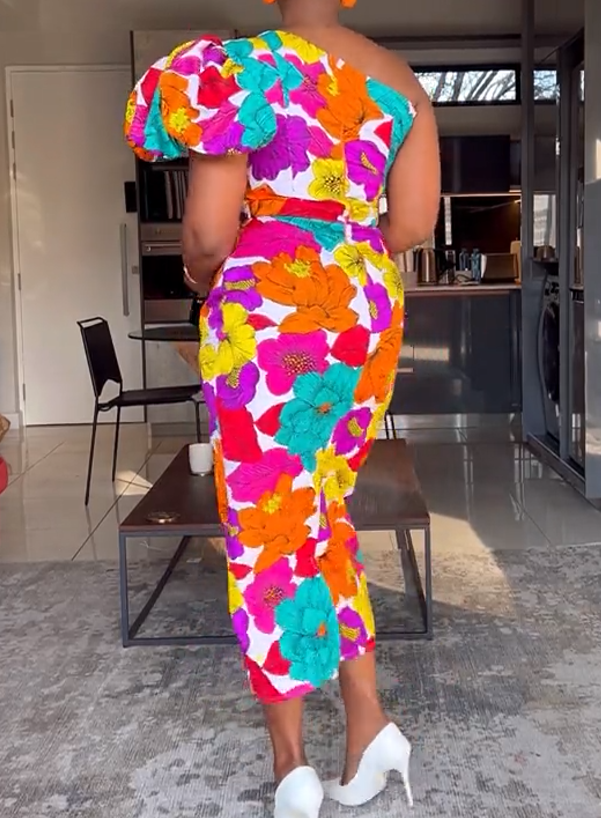 Colorful Bubble Sleeve Midi Dress