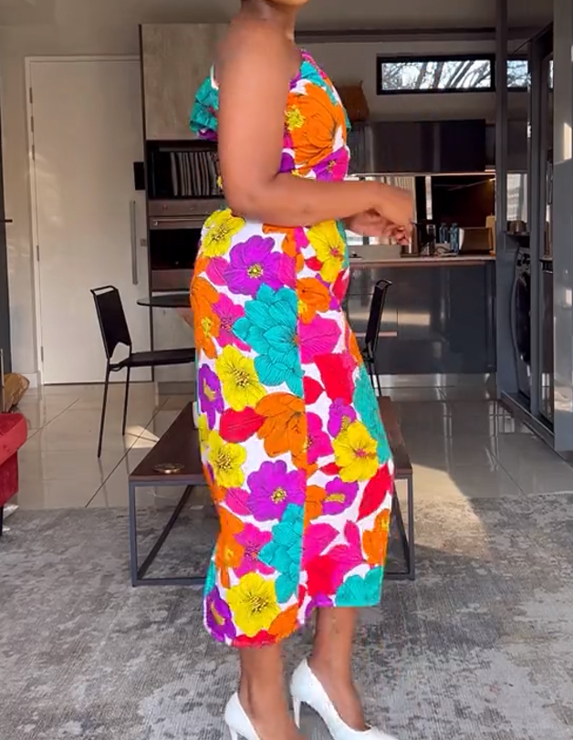 Colorful Bubble Sleeve Midi Dress