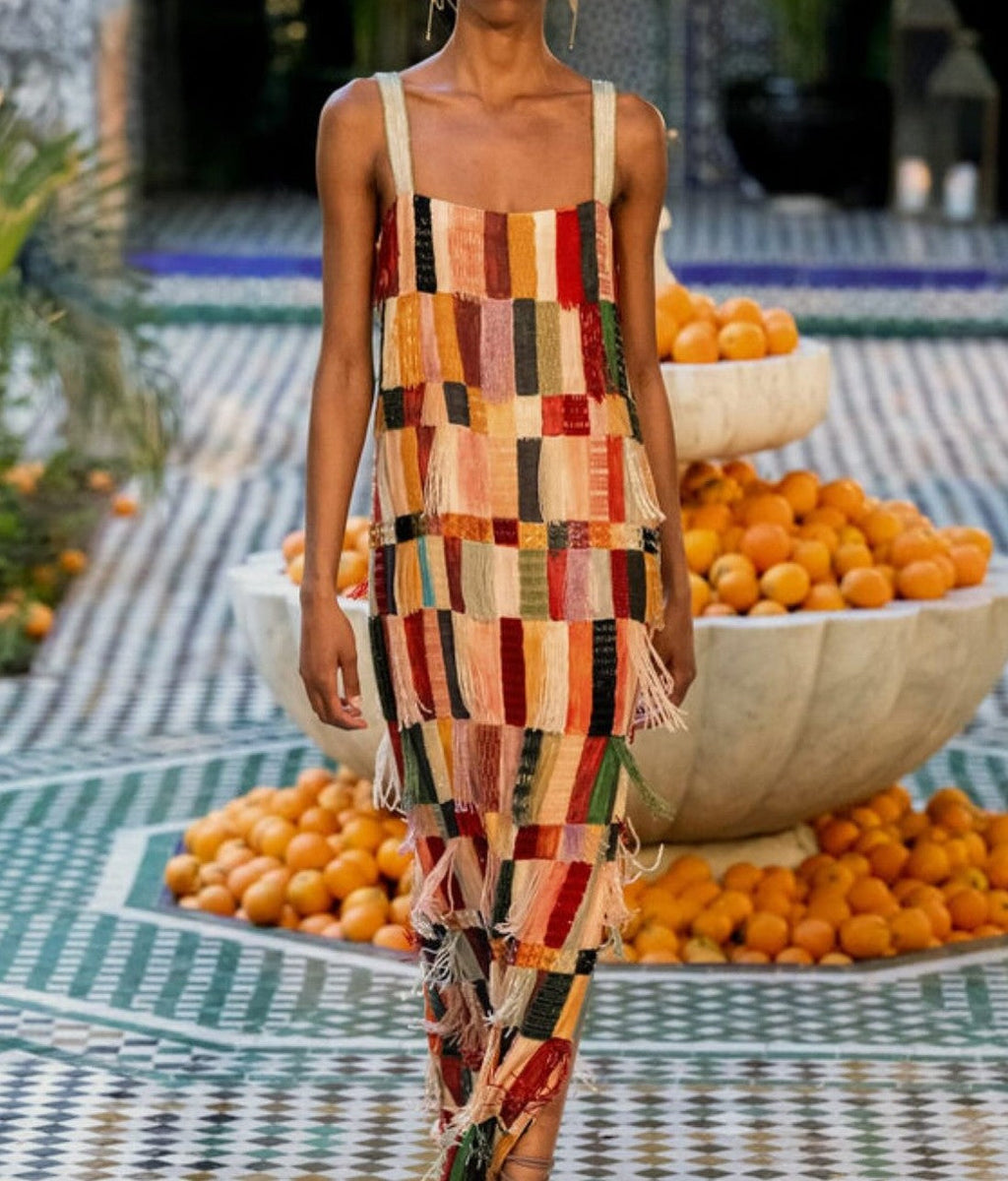 Fringed Embellished Silk Midi Dress