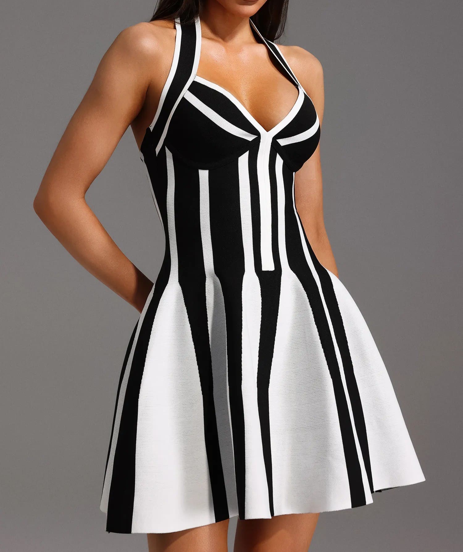 Halter Sleeveless Streak Bandage Mini Dress