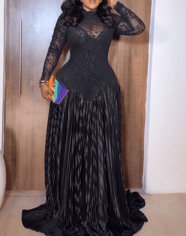 Sheer Print Pleated Dress