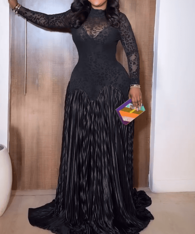 Sheer Print Pleated Dress