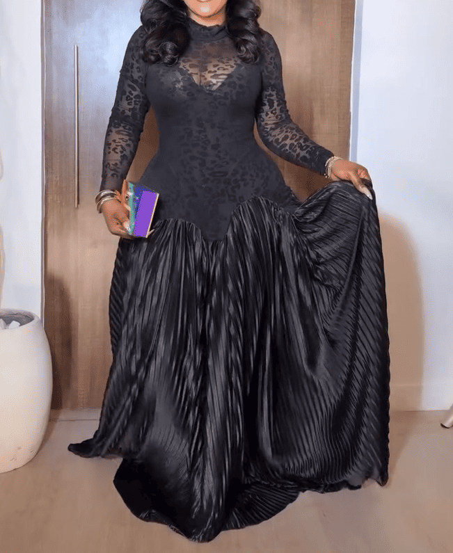 Sheer Print Pleated Dress