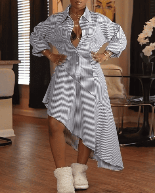Blue Striped 2pc Denim Set Shirt Dress