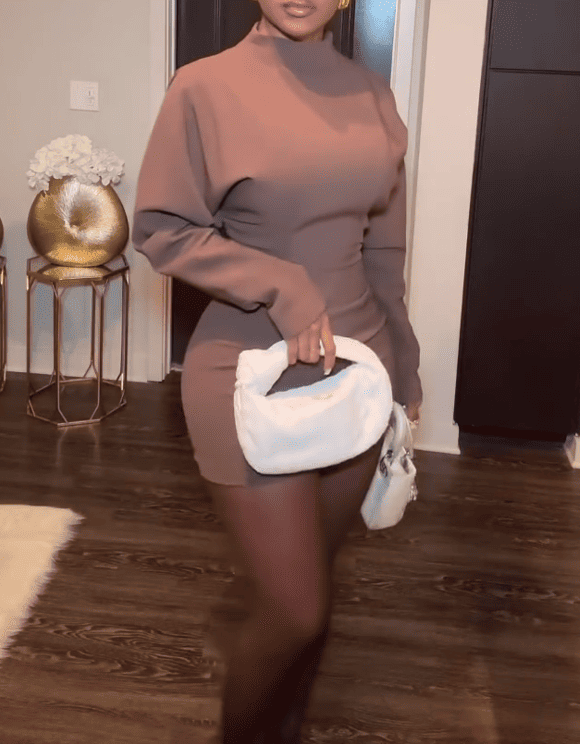 Long-Sleeve Mock Neck Plain Mini Dress