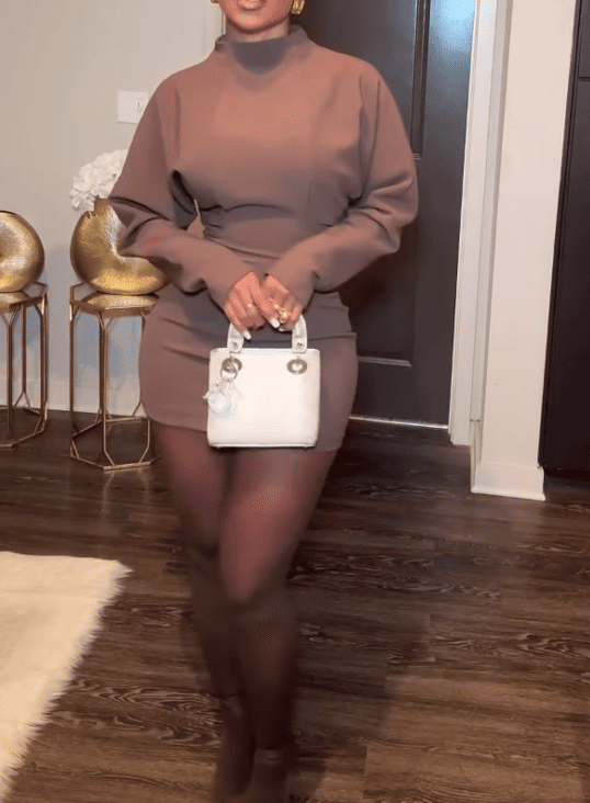 Long-Sleeve Mock Neck Plain Mini Dress