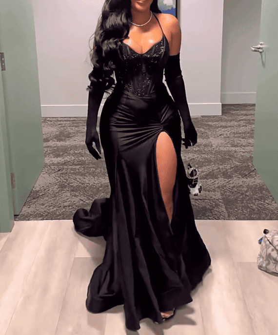 Halter Mermaid Hem High Slit Party Maxi Dress