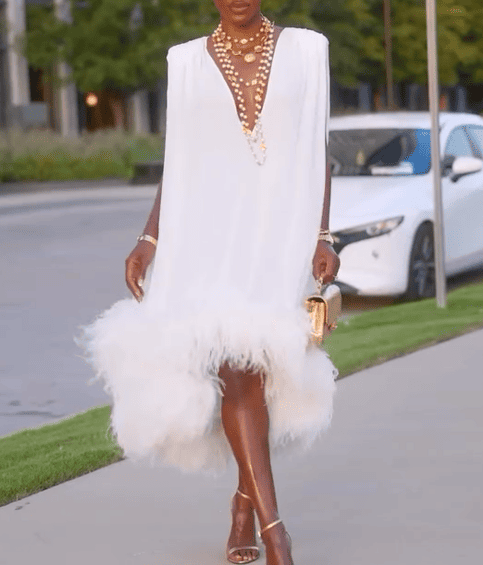 Elegant Sleeveless White Feather Patchwork Irregular Hem Midi Dress