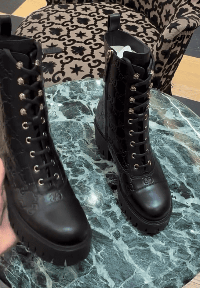 Black Engraved Italian Leather Ankle Boots