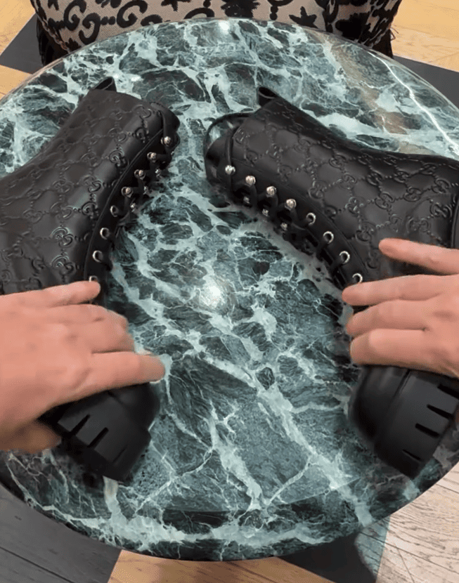 Black Engraved Italian Leather Ankle Boots