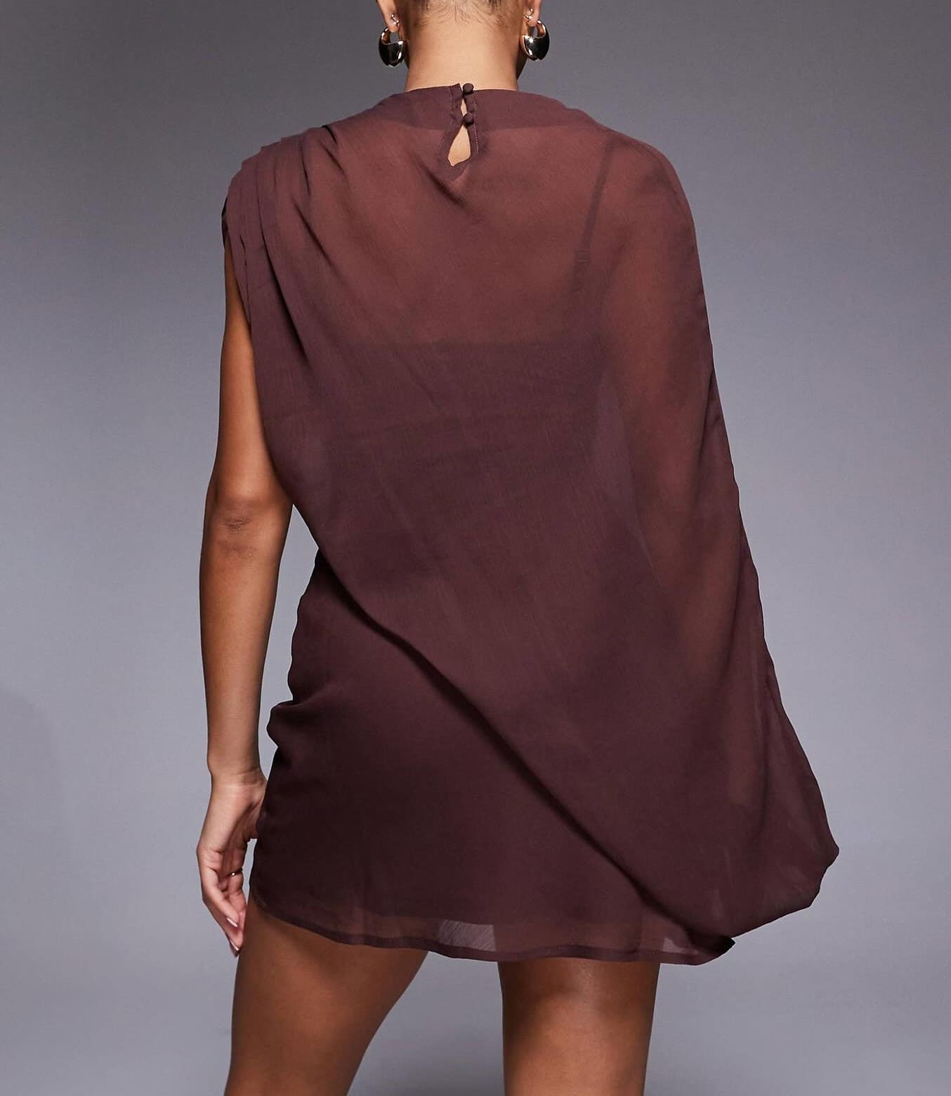 Asymmetric Mini Dress With Cut Out In Chocolate