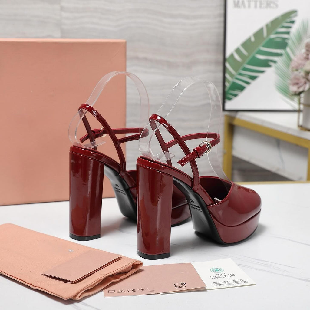 Patent Leather Block-Heel Platform Sandals