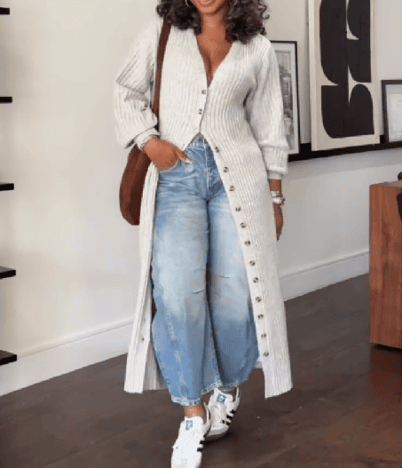 Knit maxi dress with buttons