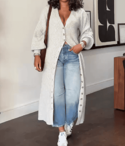 Knit maxi dress with buttons