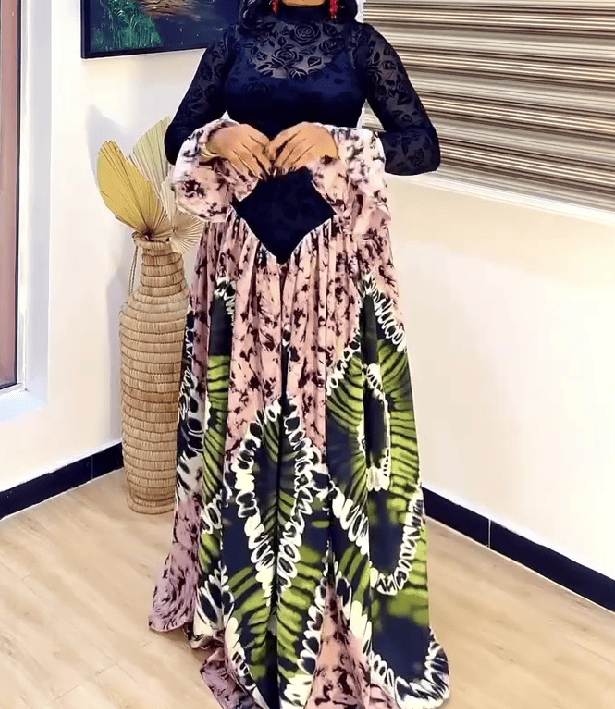 Vintage Lace Paneled Ankara Maxi Dress