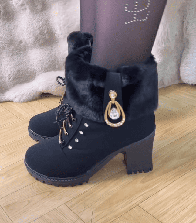 Faux Fur Lined Chunky Heel Ankle Boots