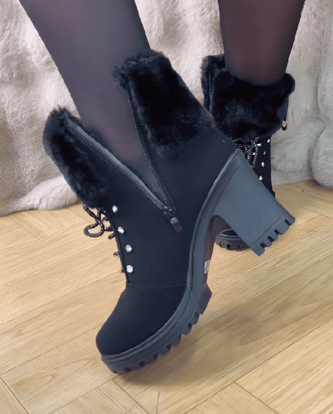 Faux Fur Lined Chunky Heel Ankle Boots