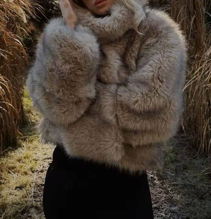 High Collar Warm Faux Fur Pullover Top