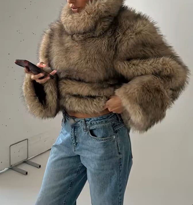 High Collar Warm Faux Fur Pullover Top