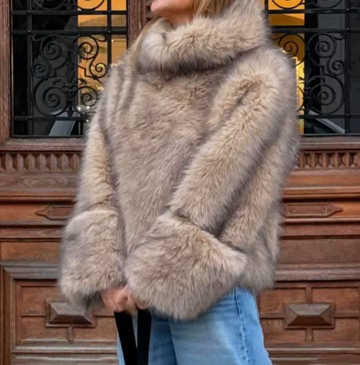 High Collar Warm Faux Fur Pullover Top