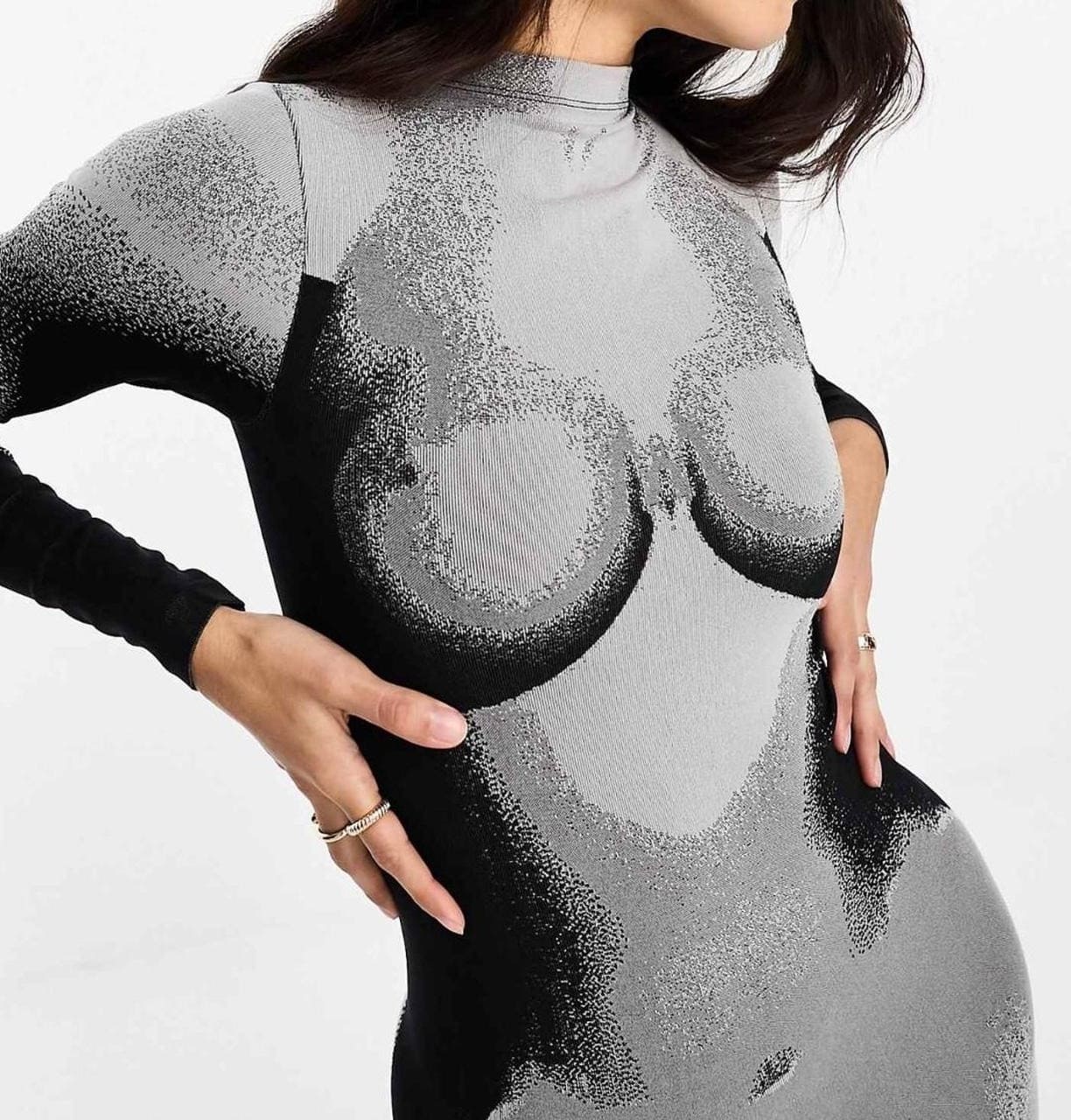 Long Sleeve Seamless Body Art Maxi Dress