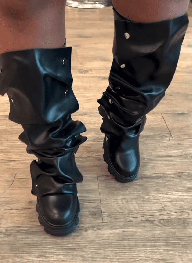 Fold-over Studded Boots In Chunky Sole