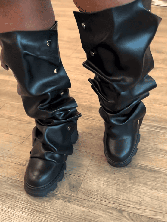 Fold-over Studded Boots In Chunky Sole