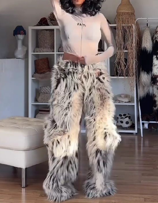 Thick Faux Fur Wide Leg Pants