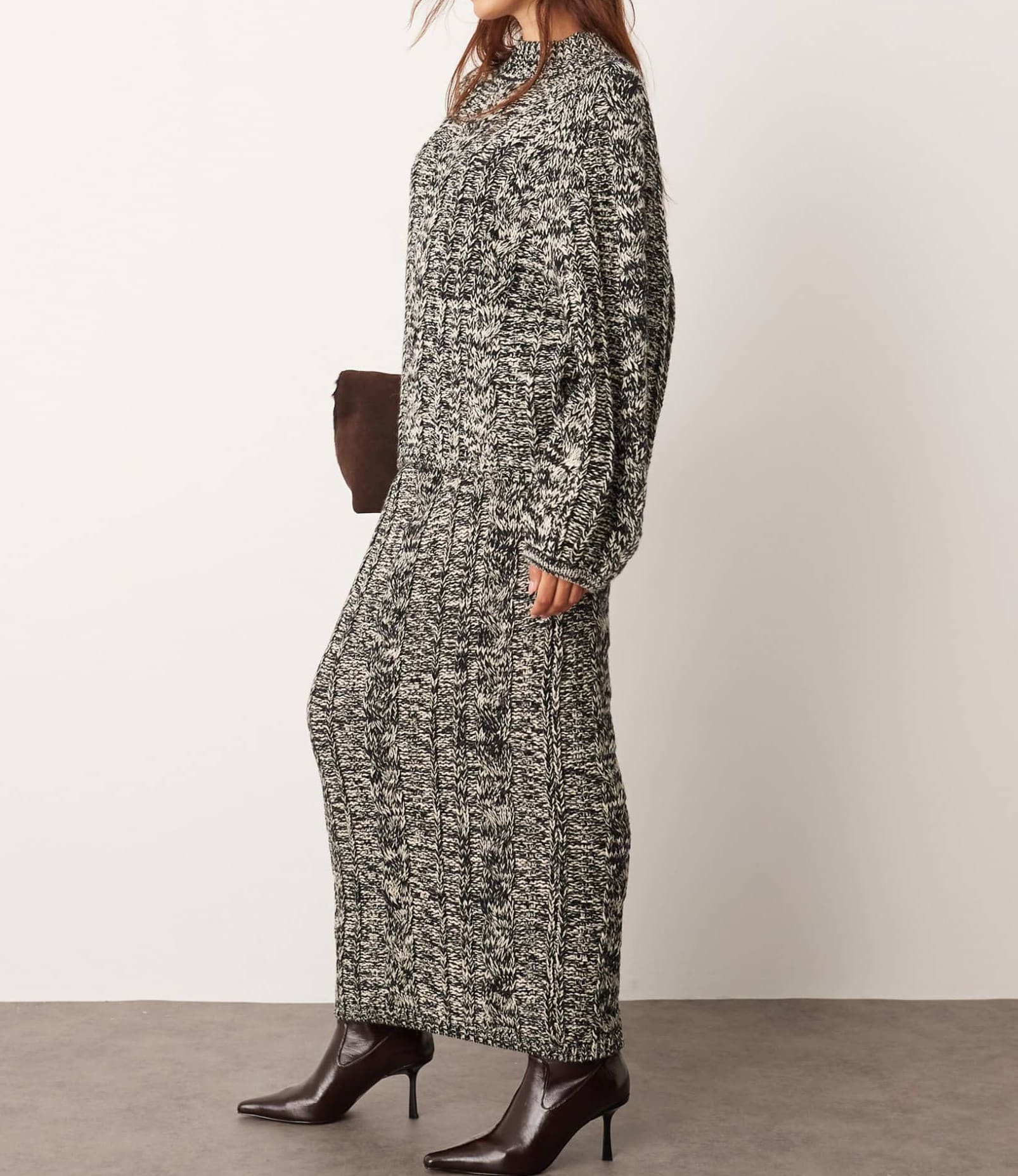 Cable Knit High Neck Sweater & Midi Skirt