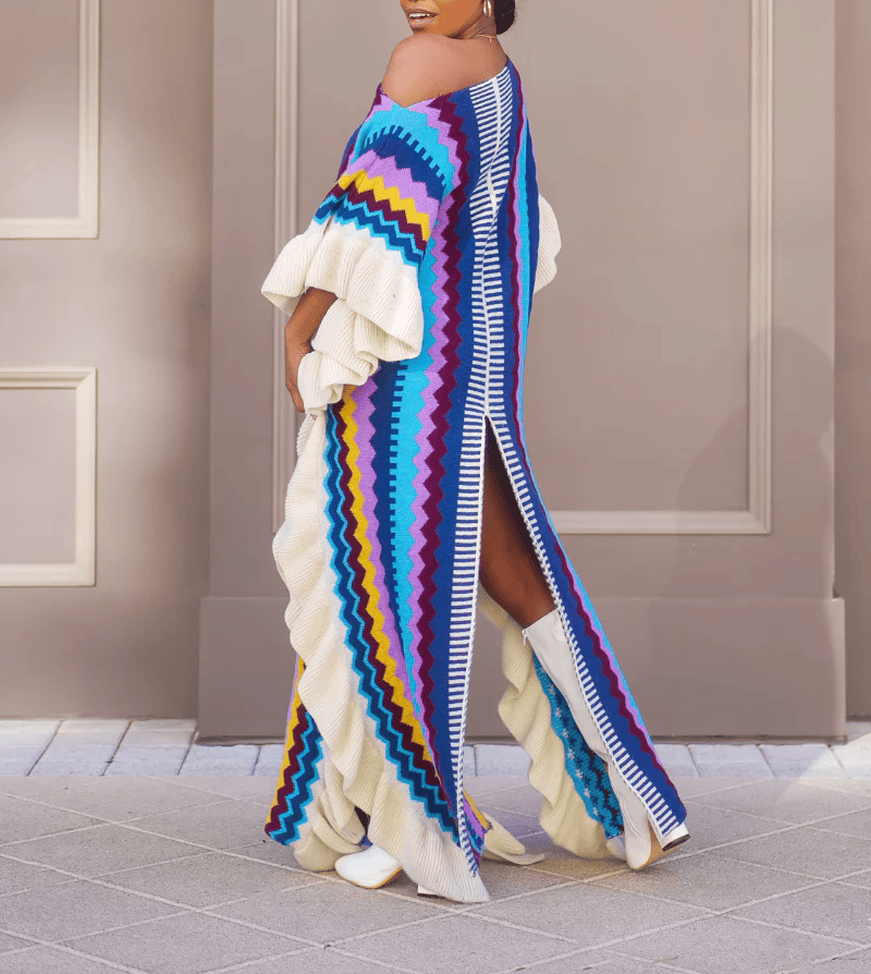 Slit-hem ruffle sweater dress