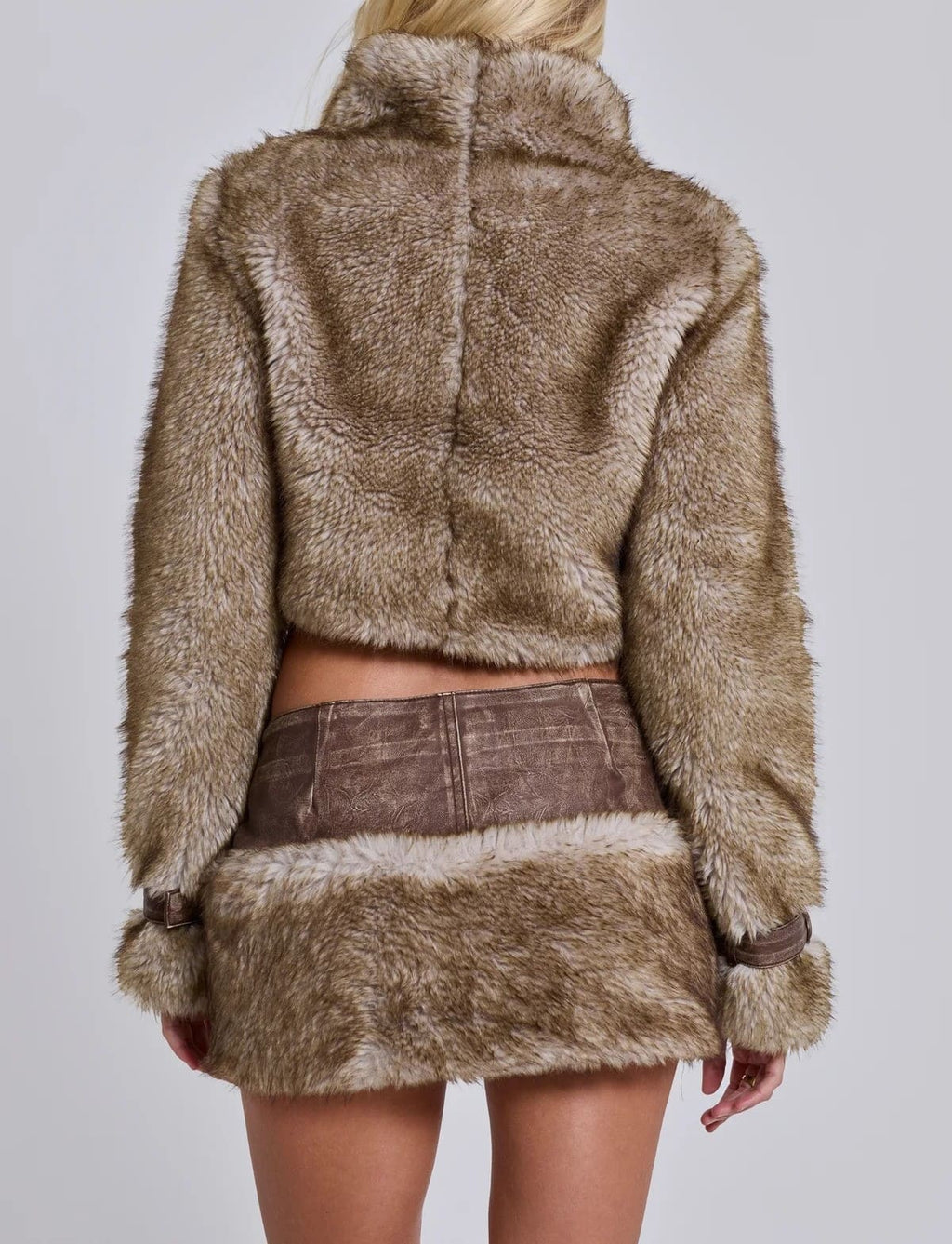 Faux Fur Crop Jacket & Mini Skirt Set