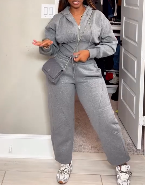 Gray fitted hooded tracksuit