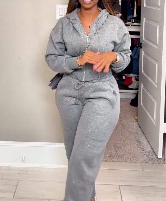 Gray fitted hooded tracksuit