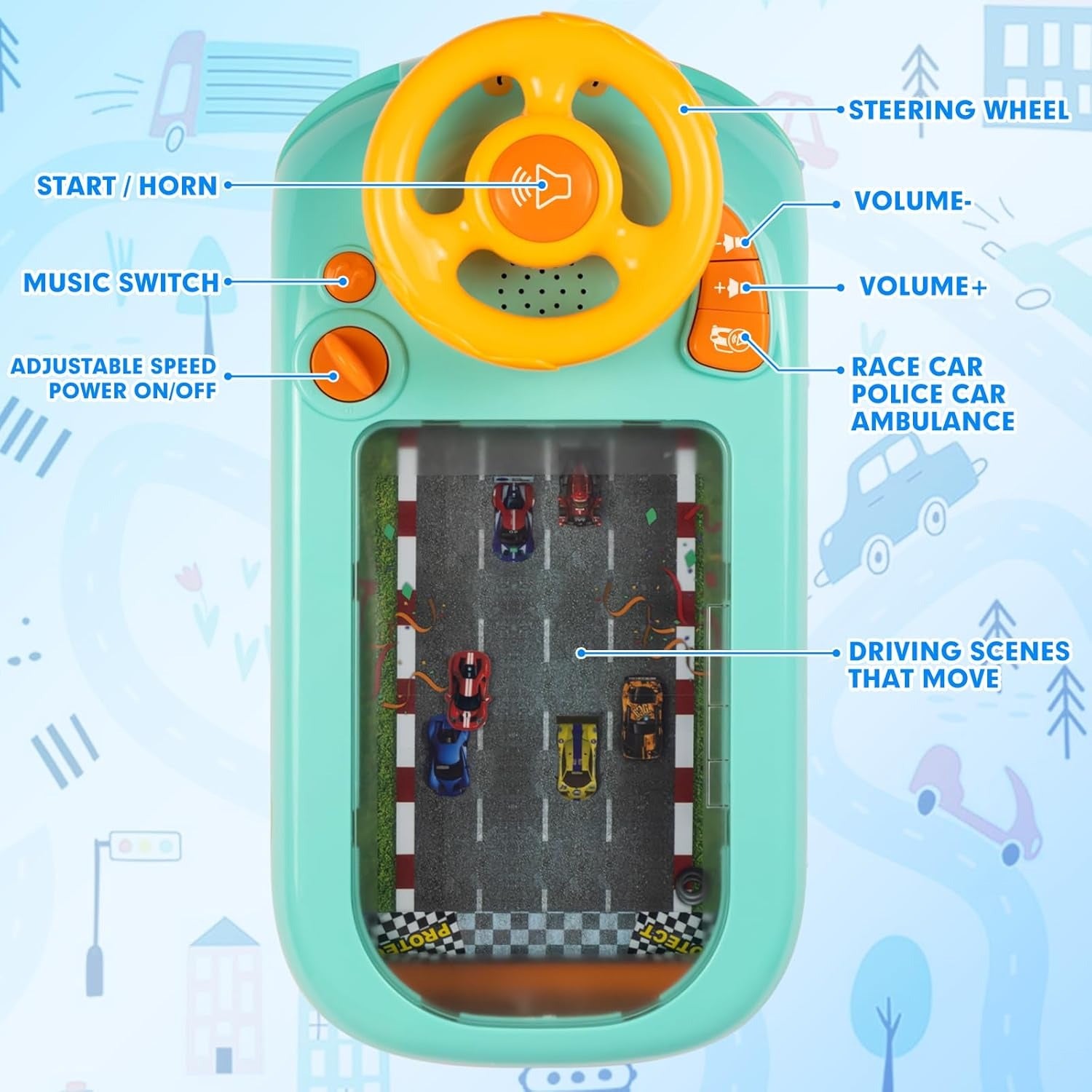 Racing Adventure Car Steering Wheel Toy for Kids