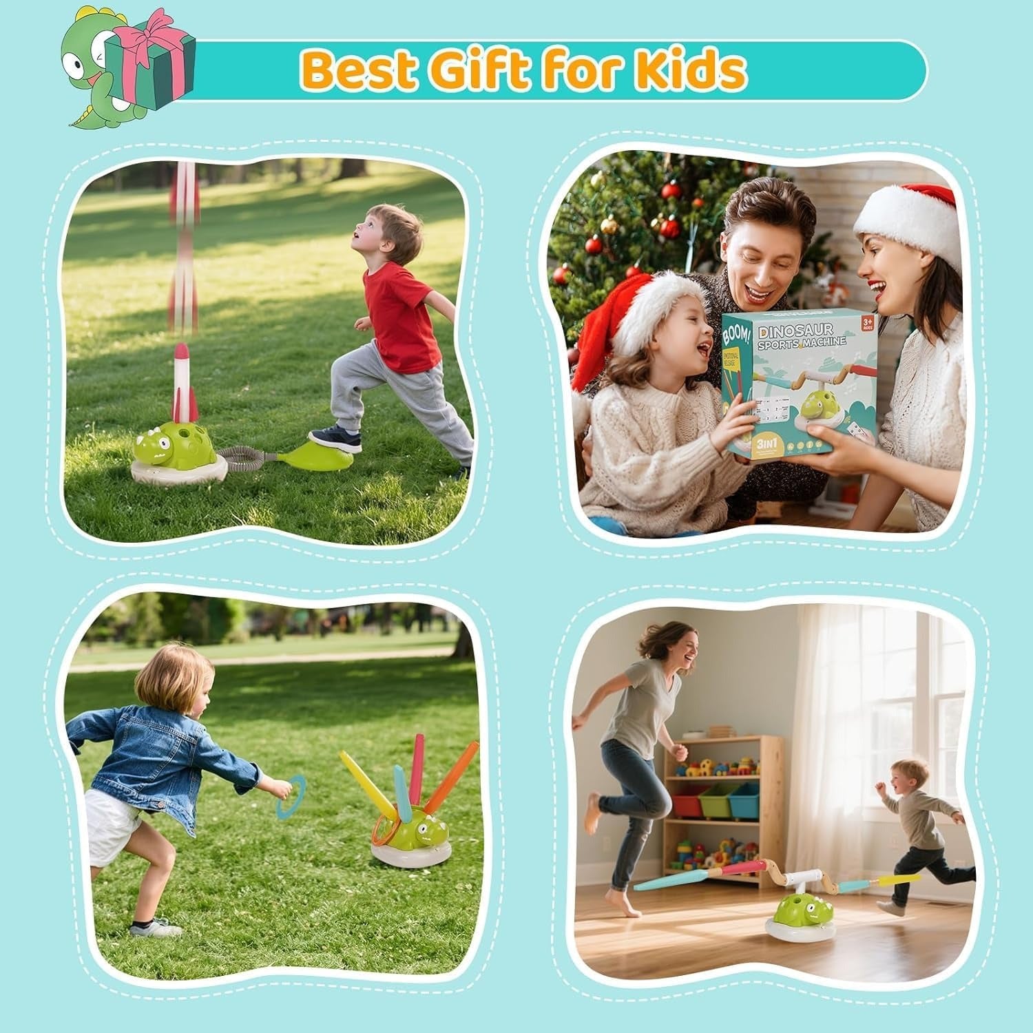 3 in 1 Dinosaur Musical Jumping, Toss Ring and Stomping Launch Rocket Launcher