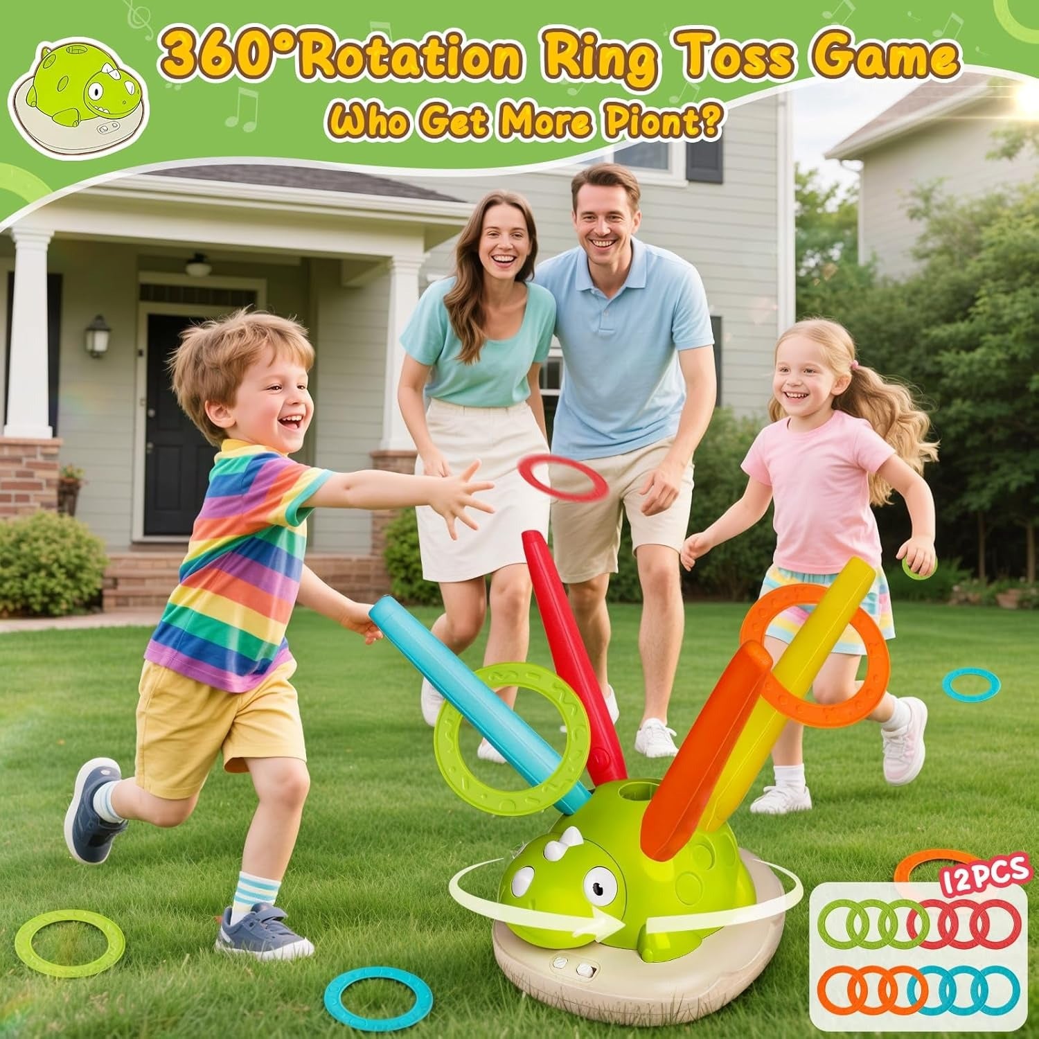 3 in 1 Dinosaur Musical Jumping, Toss Ring and Stomping Launch Rocket Launcher