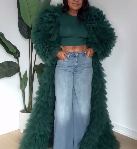 Long Sleeve Tulle Ruffle Coat