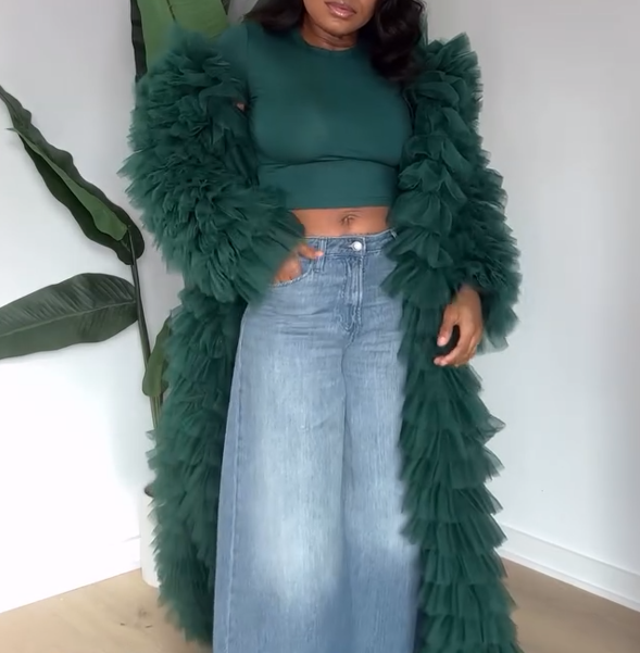 Long Sleeve Tulle Ruffle Coat