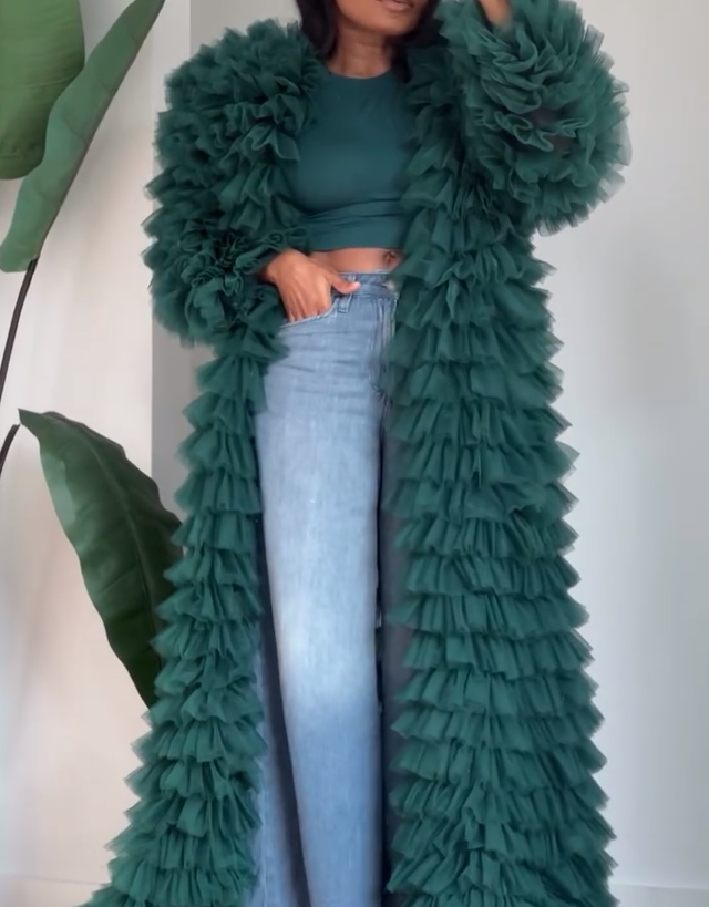 Long Sleeve Tulle Ruffle Coat