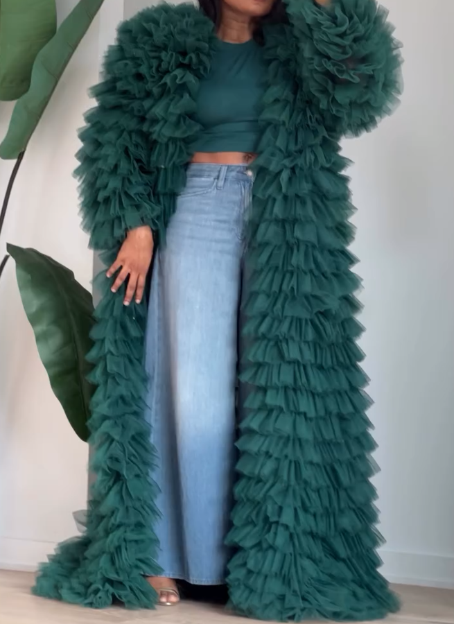 Long Sleeve Tulle Ruffle Coat
