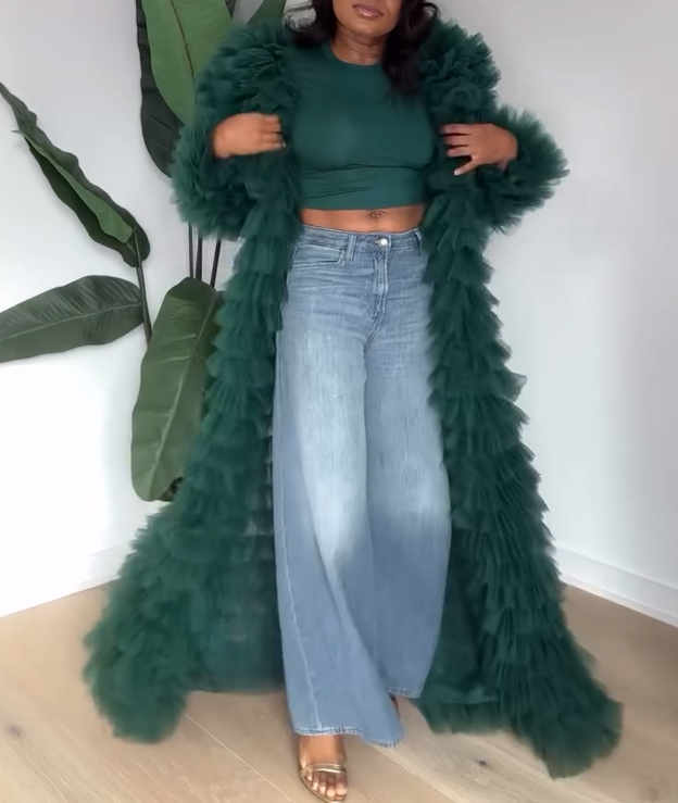 Long Sleeve Tulle Ruffle Coat