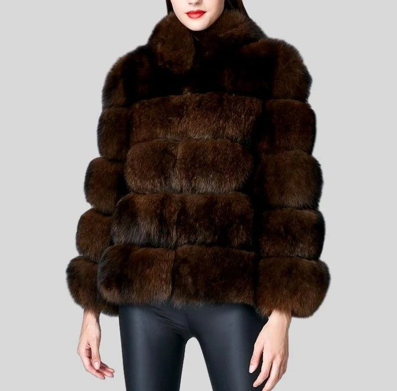 Stripped Fox Fur Coat