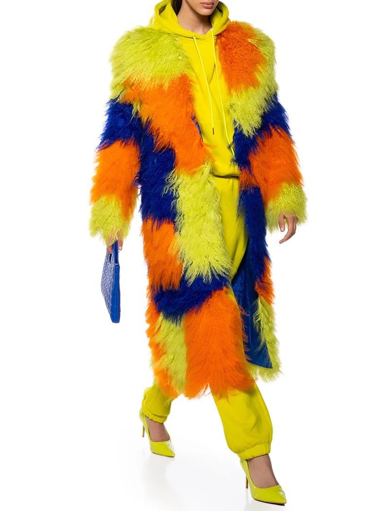 Real Mohair Fur Colorblock Trench