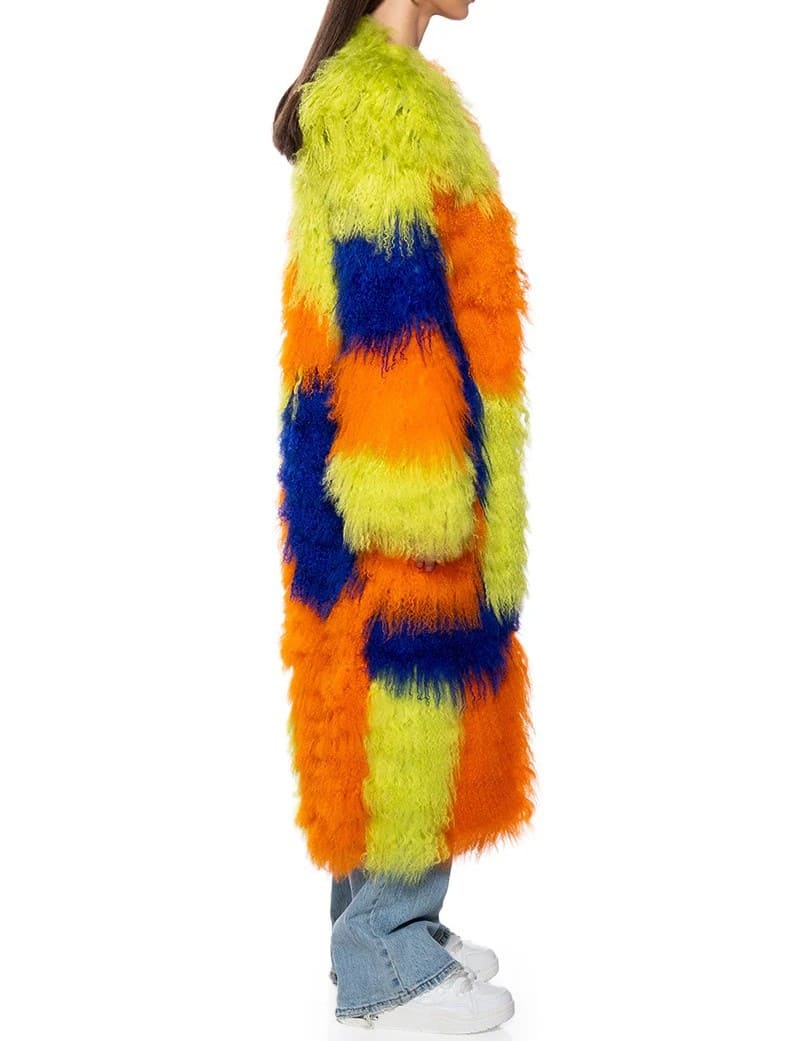 Real Mohair Fur Colorblock Trench