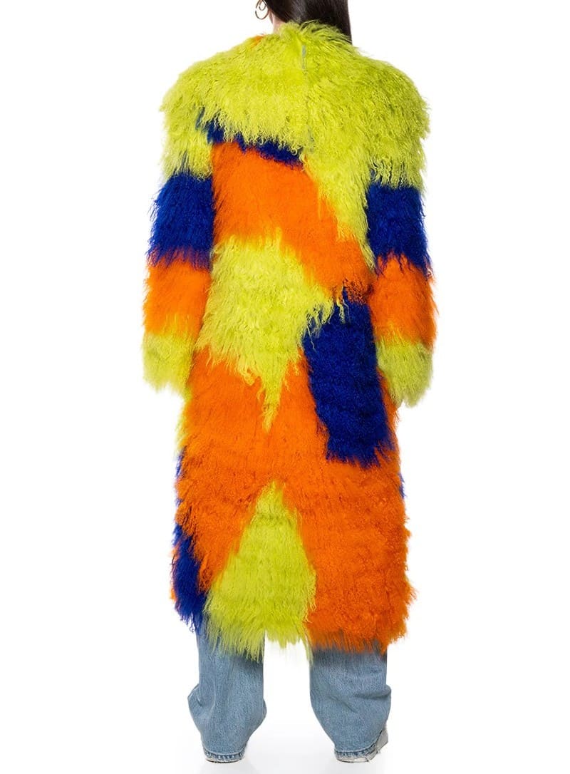 Real Mohair Fur Colorblock Trench