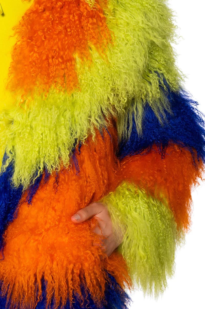 Real Mohair Fur Colorblock Trench